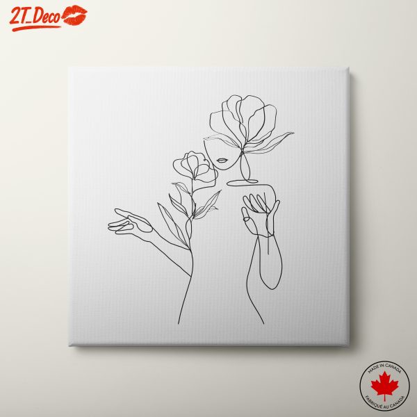 Minimalist Line Art with Flowers and Woman