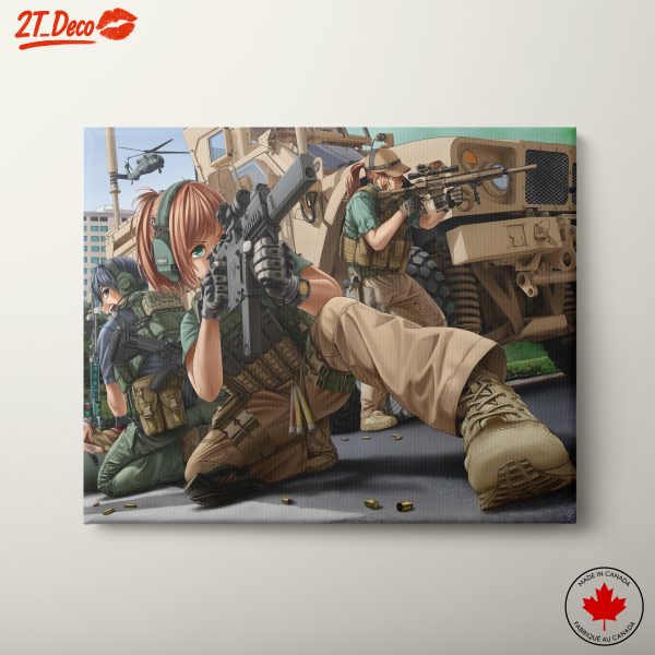 Dynamic Military Action Scene in Anime Style