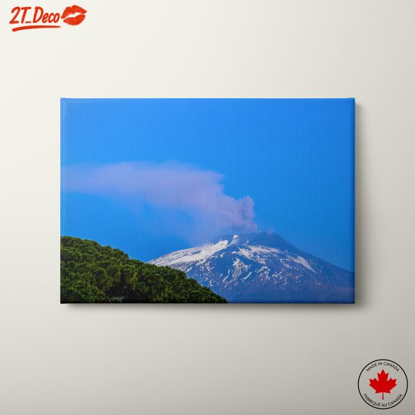 Erupting Volcano with Snow-Capped Peak
