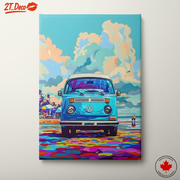 Vibrant Volkswagen Van at the Beach