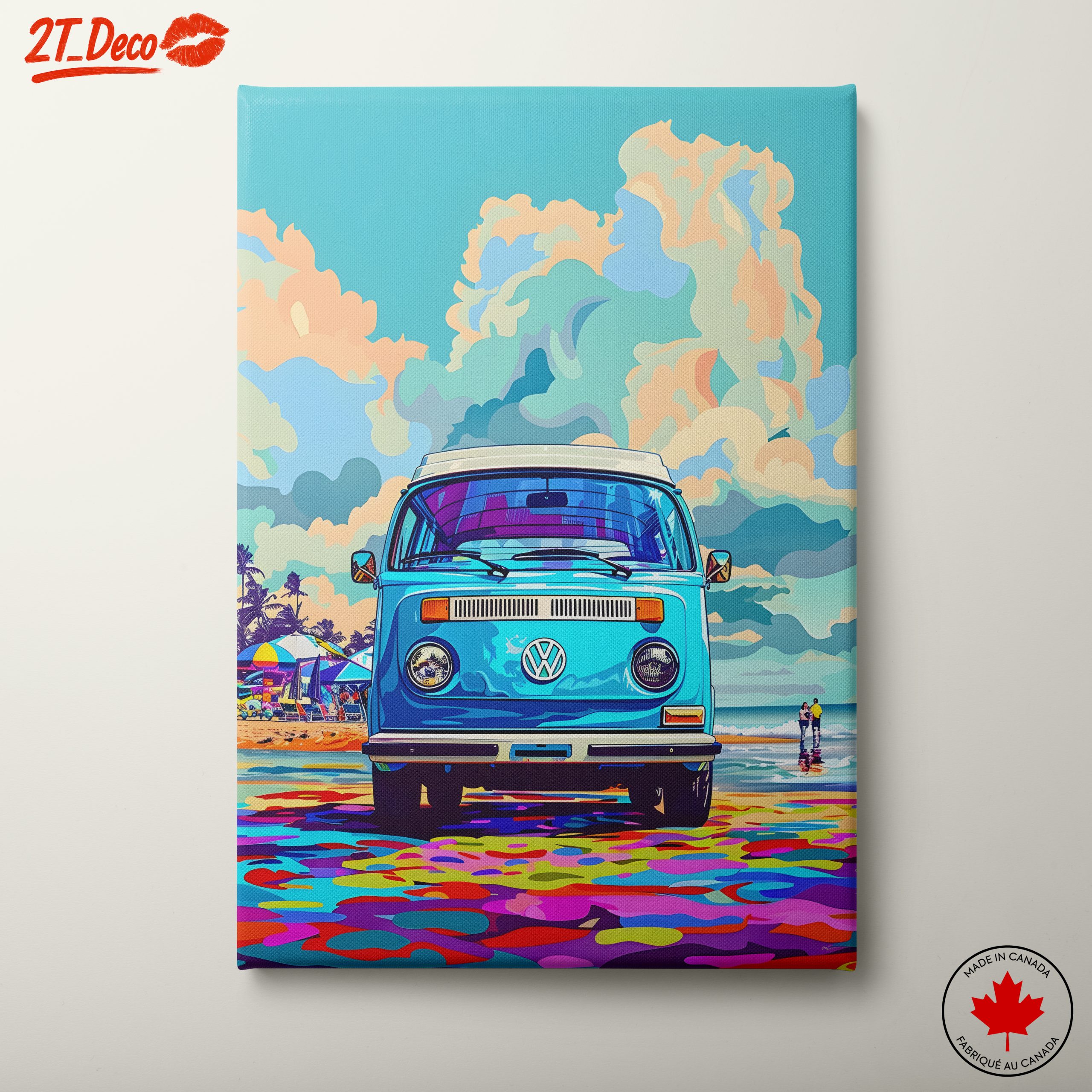 Vibrant Volkswagen Van at the Beach