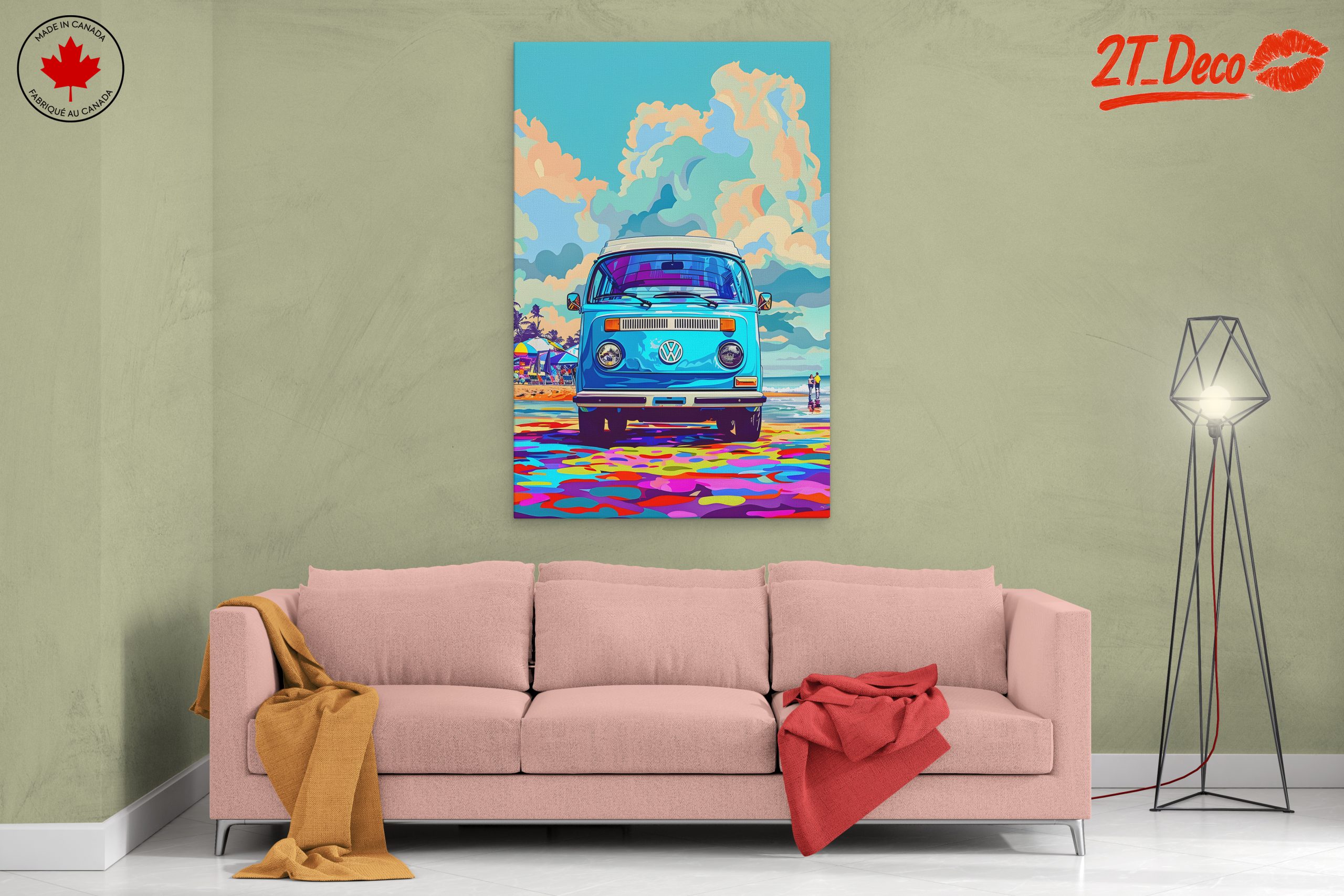 Vibrant Volkswagen Van at the Beach - Image 2