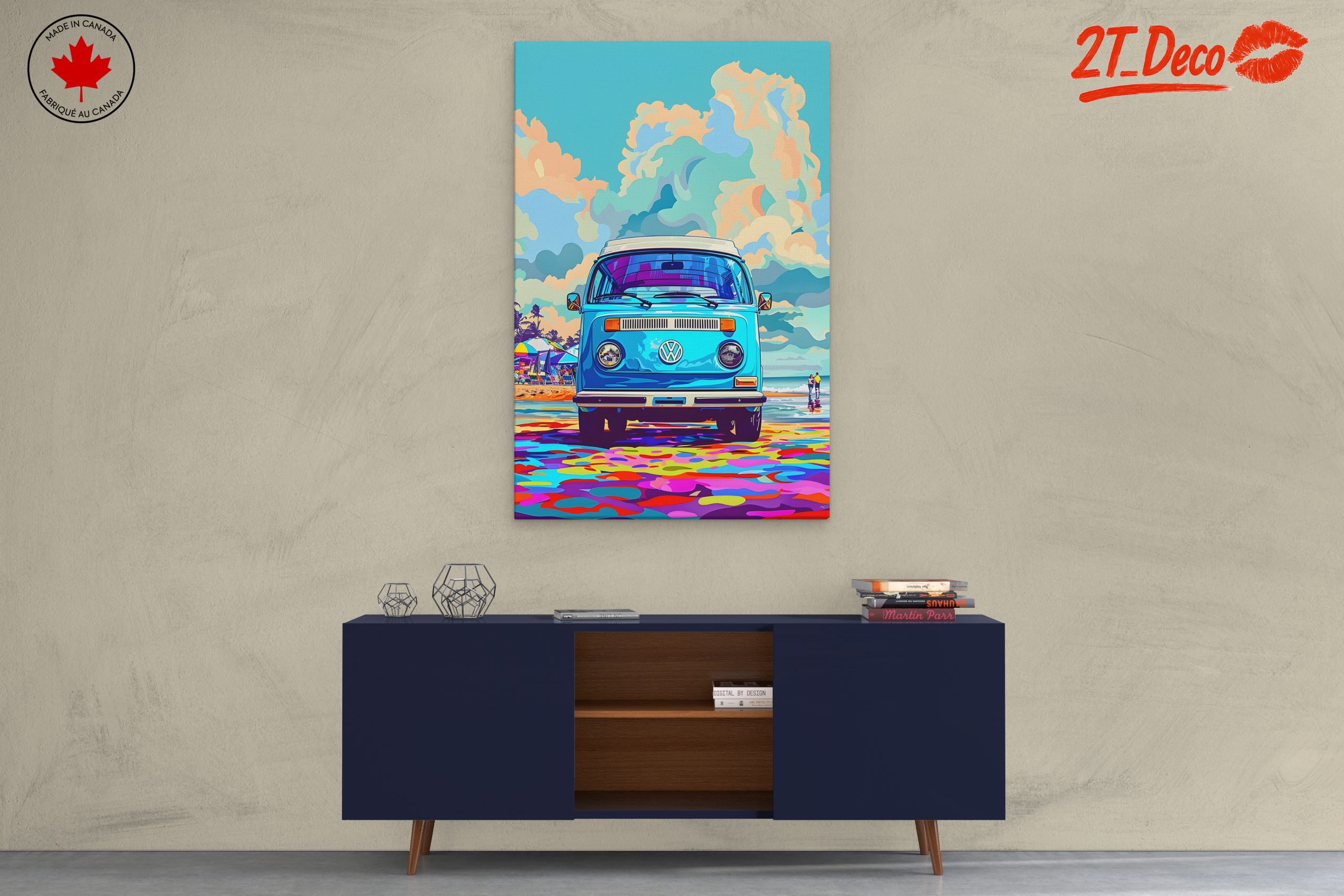 Vibrant Volkswagen Van at the Beach - Image 3