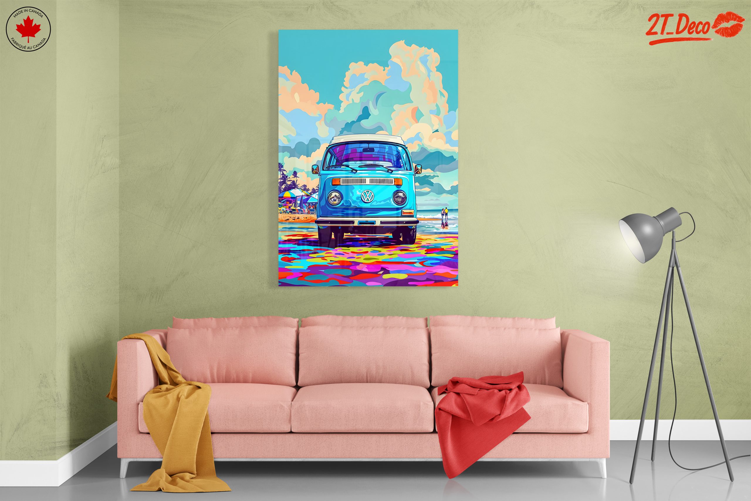 Vibrant Volkswagen Van at the Beach - Image 7