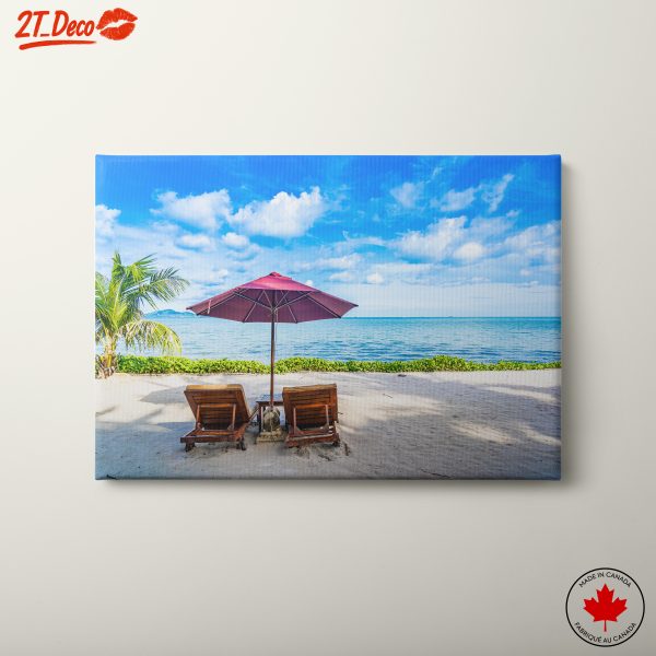 Relaxing Beach Scene with Umbrella and Chairs