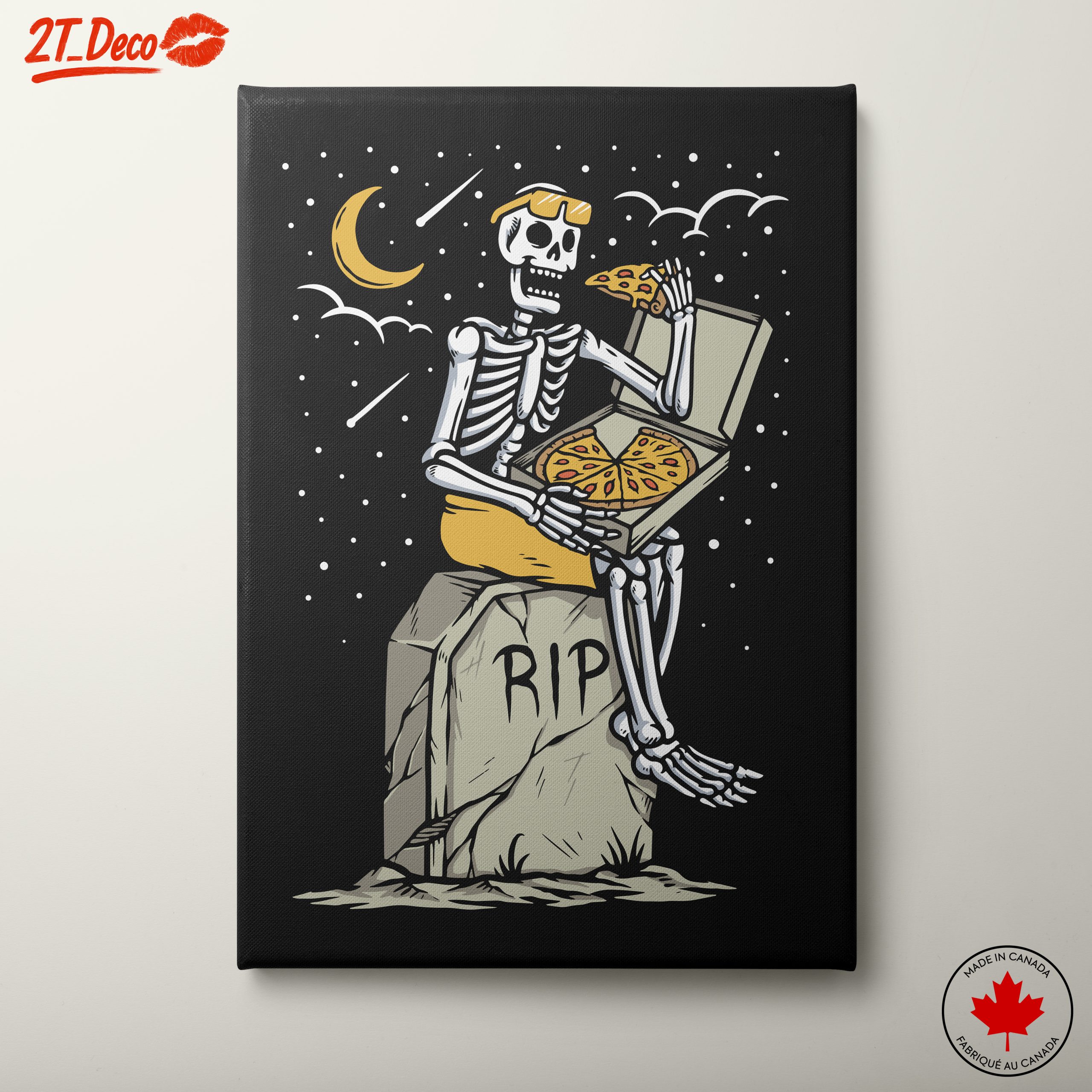 Skeleton Enjoying Pizza Illustration