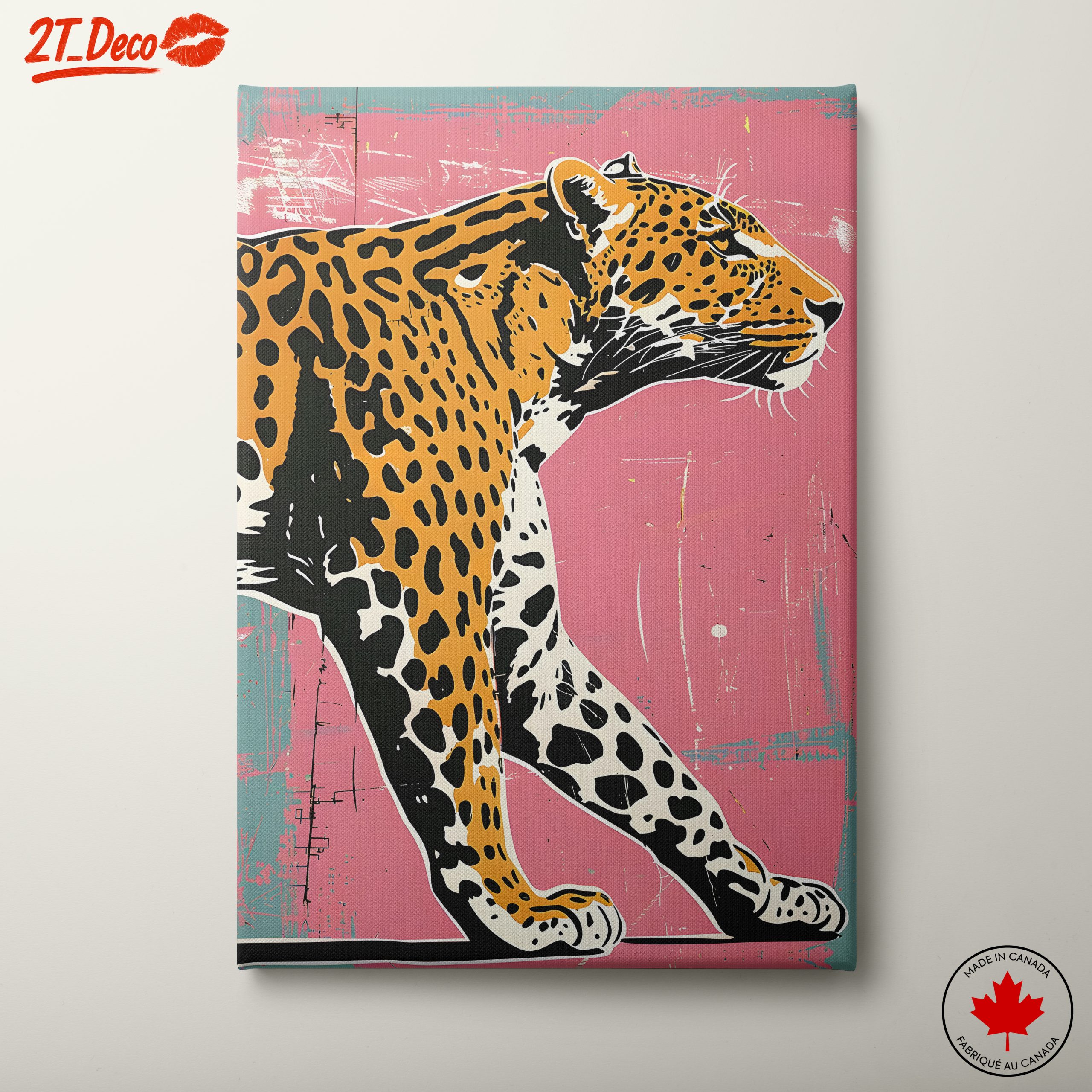 Artistic Leopard Illustration on Pink Background