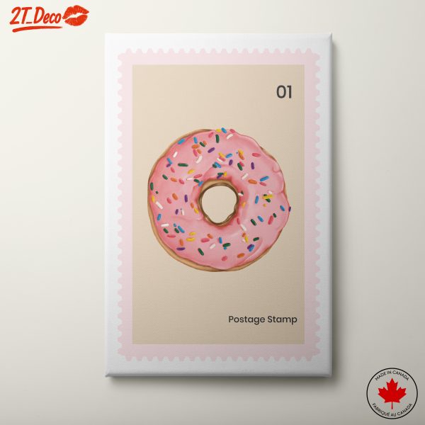 Delicious Pink Donut Postage Stamp Art