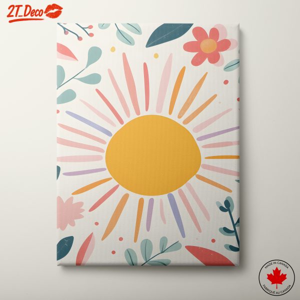 Vibrant Sun Illustration with Floral Elements