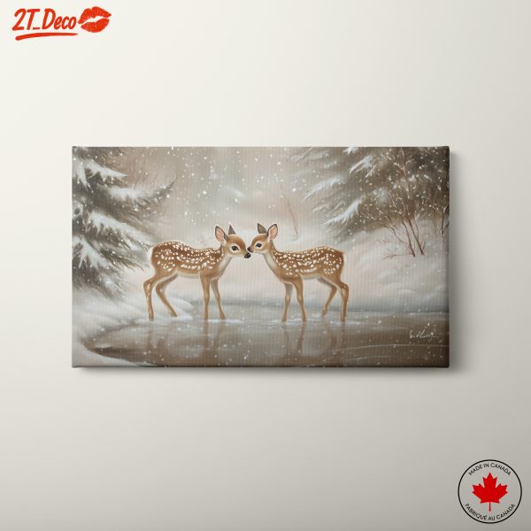 Two Fawns in a Snowy Landscape
