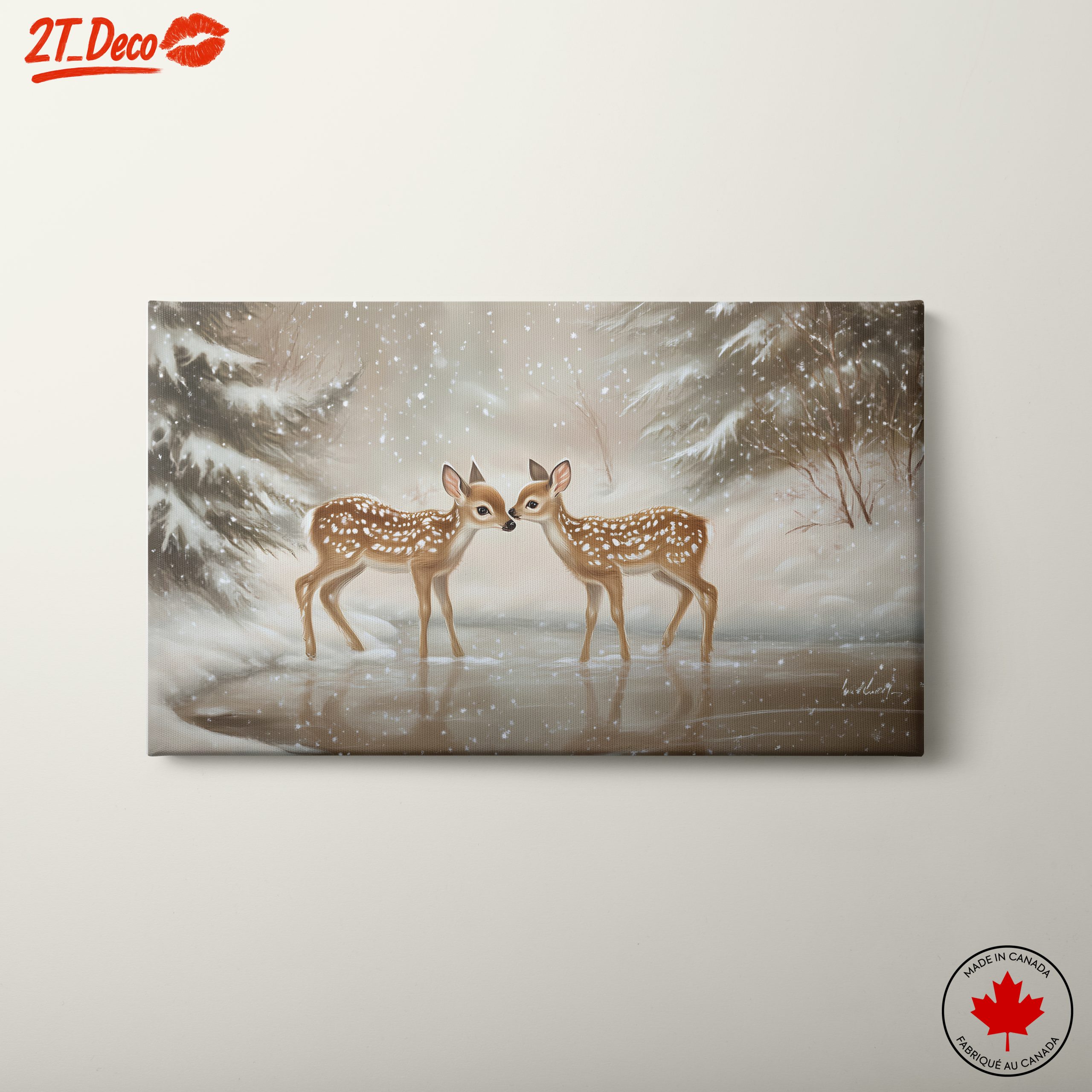 Two Fawns in a Snowy Landscape