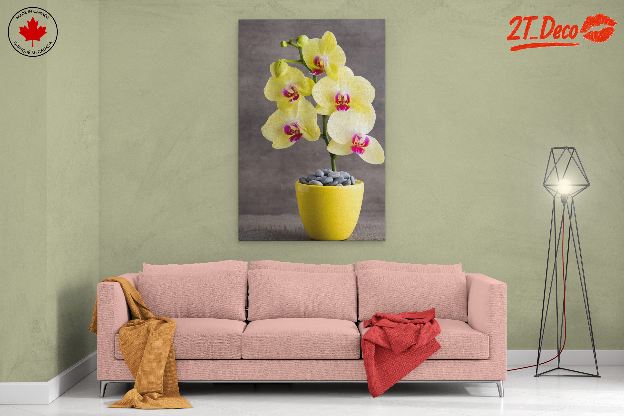 Elegant Orchids in Bright Yellow Pot - Image 2
