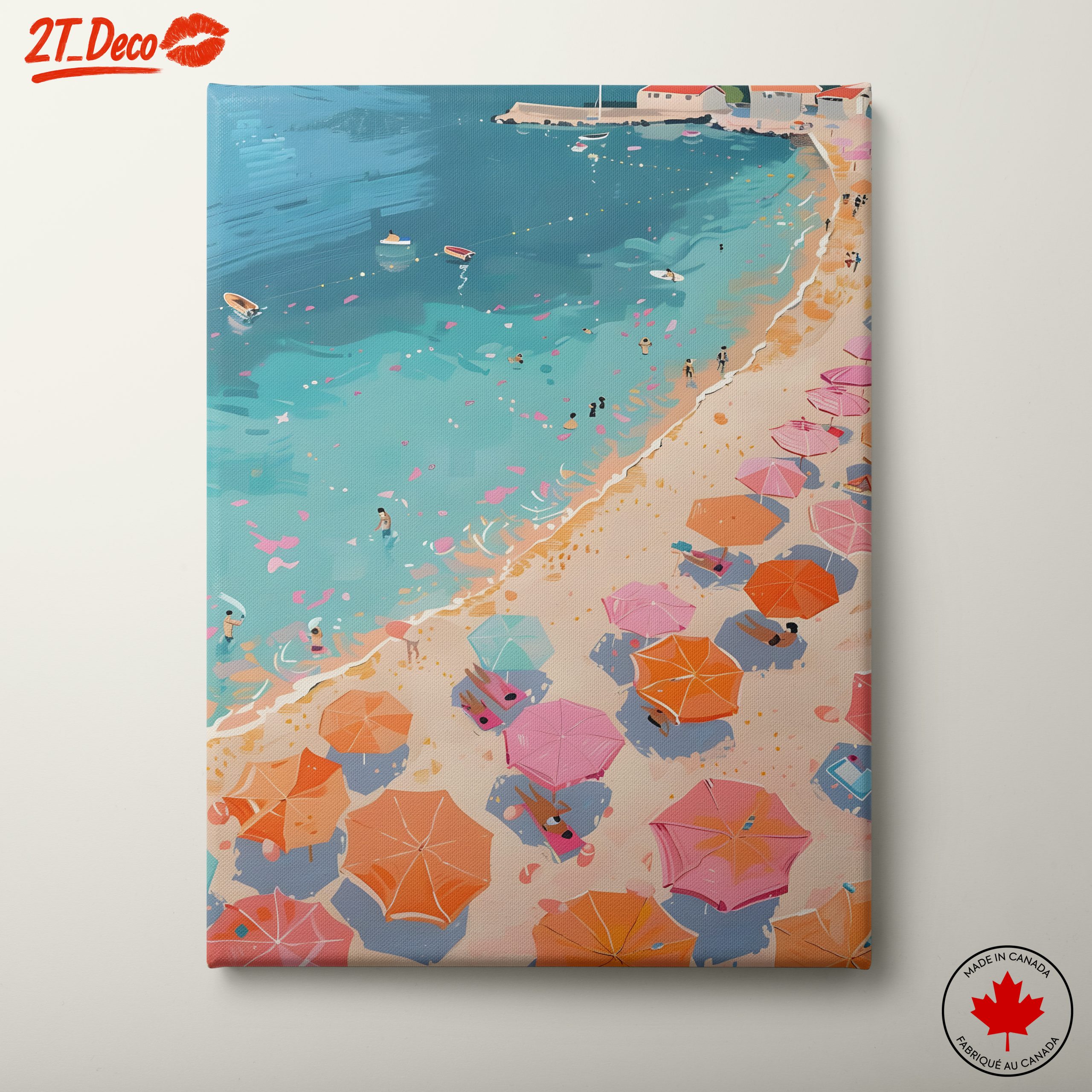 Vibrant Beach Scene with Colorful Umbrellas