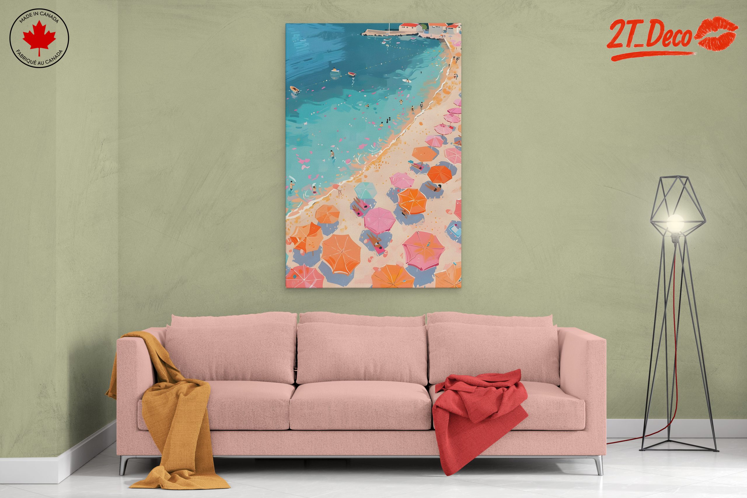 Vibrant Beach Scene with Colorful Umbrellas - Image 2