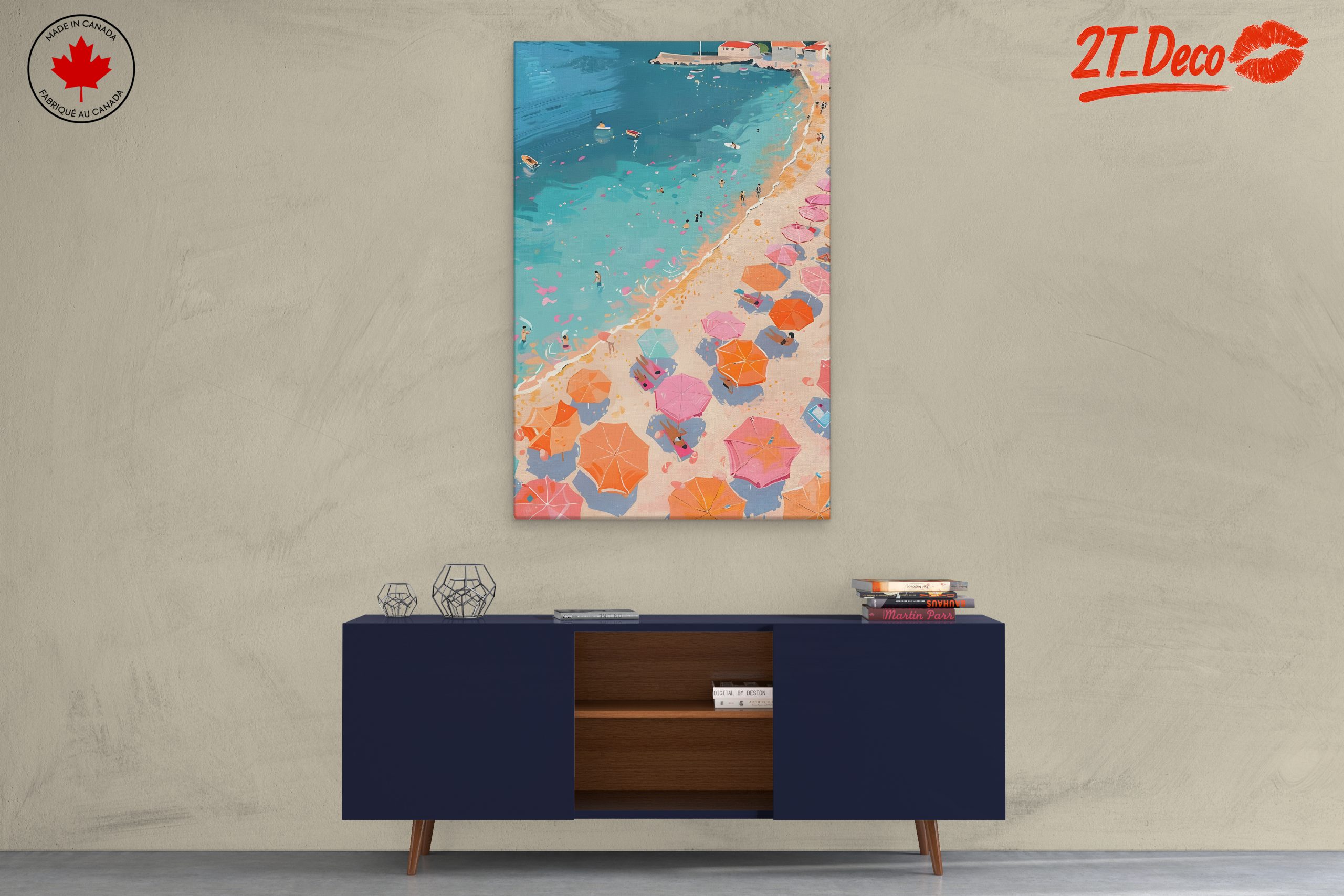 Vibrant Beach Scene with Colorful Umbrellas - Image 3