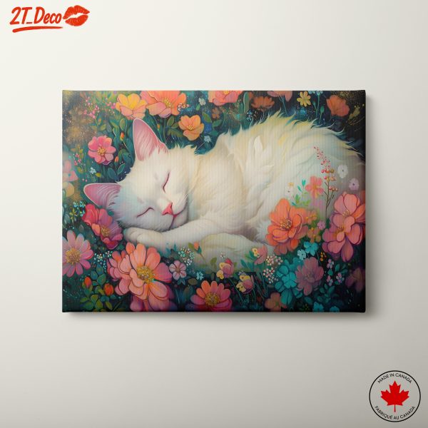 Sleeping Cat Among Colorful Flowers