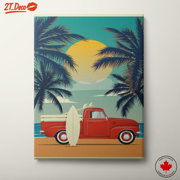 Vintage Red Truck by the Beach