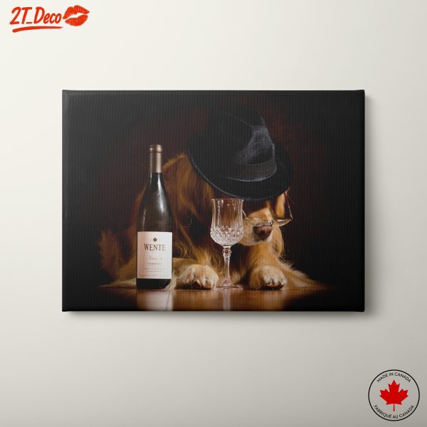 Sophisticated Dog with Wine and Glasses
