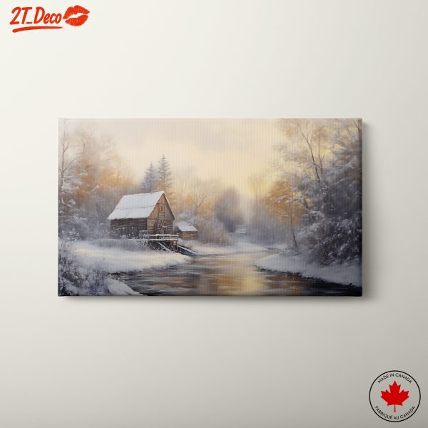 Charming Winter Landscape with Water Mill
