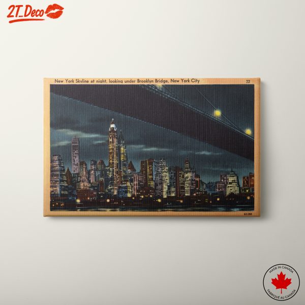 New York City Skyline Under Brooklyn Bridge at Night