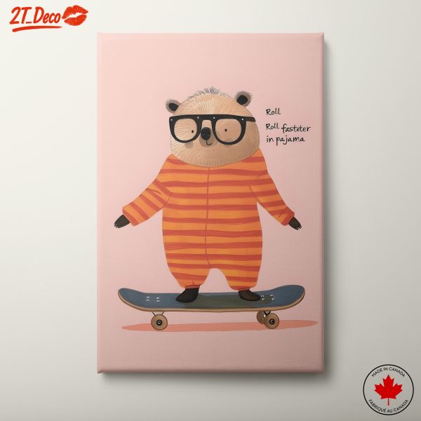 Cute Pajama Bear on Skateboard Art