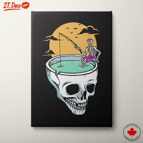 Playful Skeleton Fishing Art