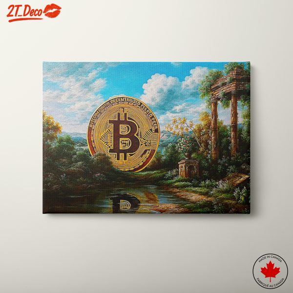 Stunning Cryptocurrency Landscape Art Featuring Bitcoin