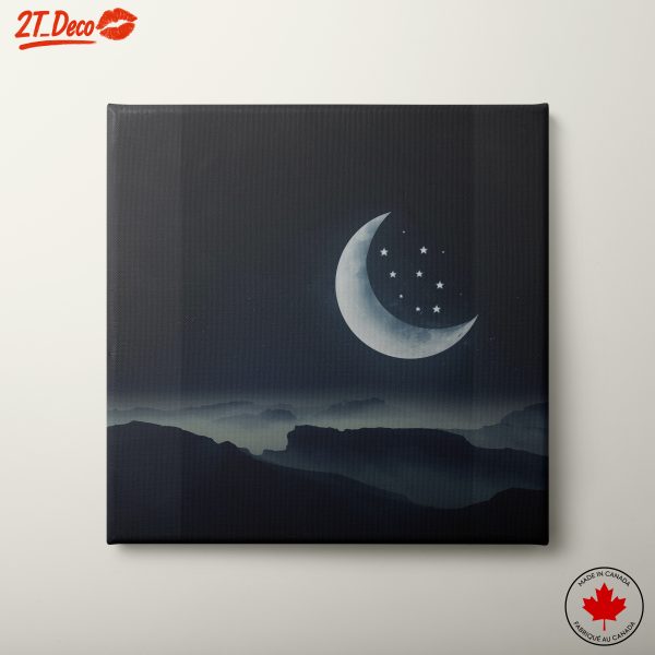 Crescent Moon and Stars Night Sky Art
