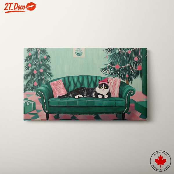 Cozy Holiday Cat on Sofa Art