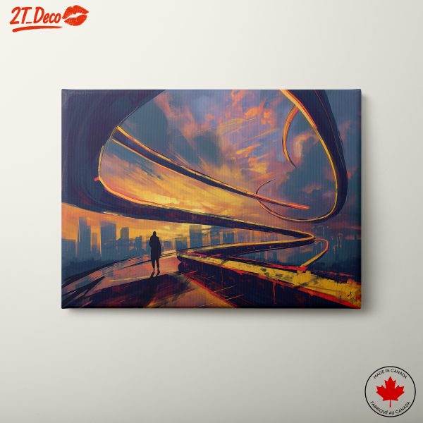 Vibrant Futuristic City Landscape with Sunset