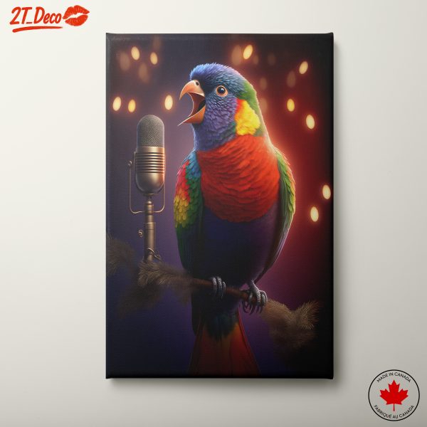 Colorful Bird Singing into a Microphone