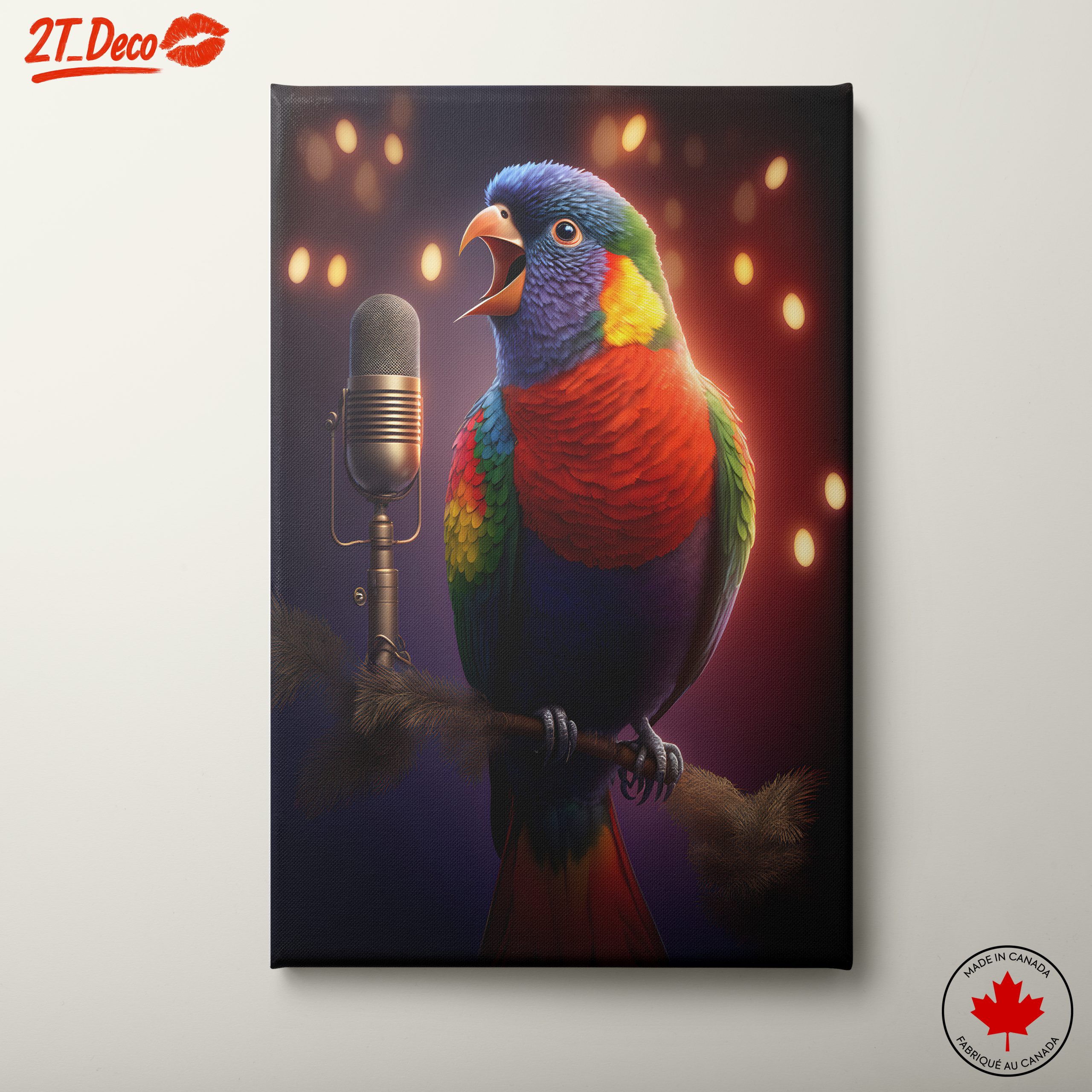 Colorful Bird Singing into a Microphone