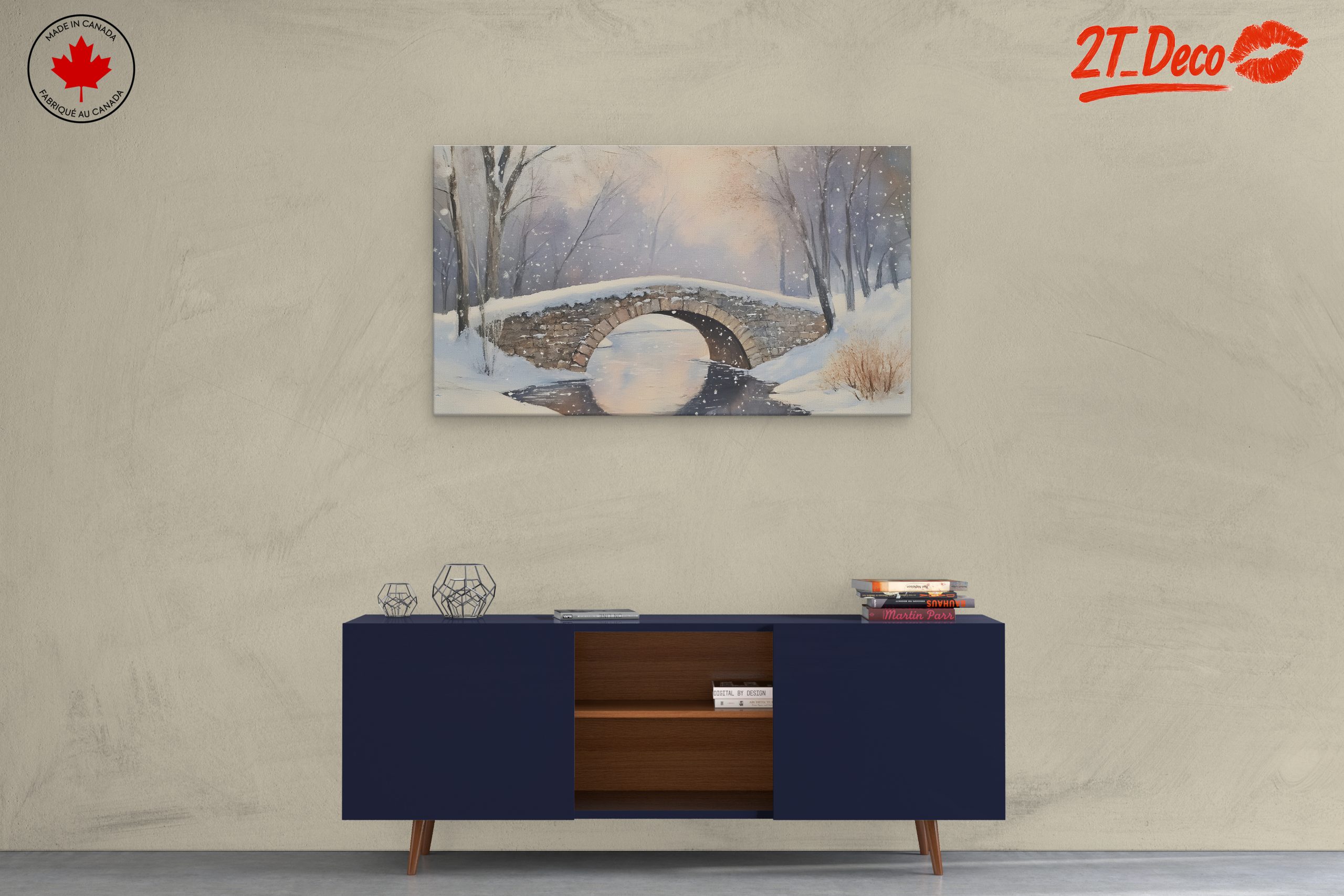 Snowy Winter Landscape with Bridge - Image 3
