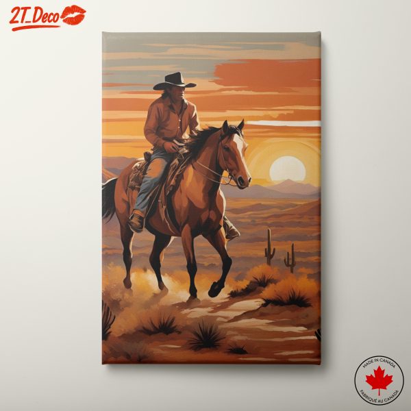 Cowboy Riding Through Desert Sunset
