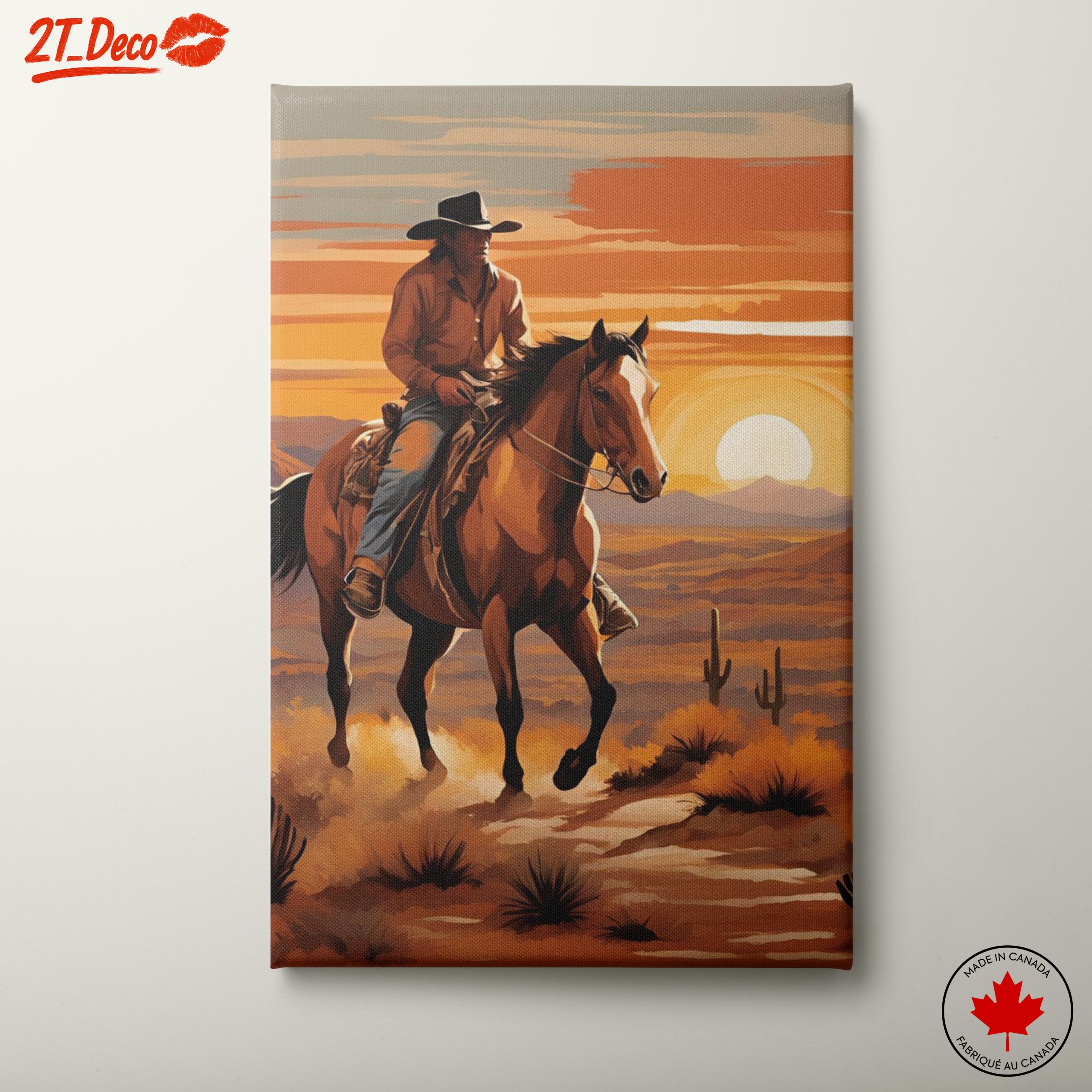 Cowboy Riding Through Desert Sunset