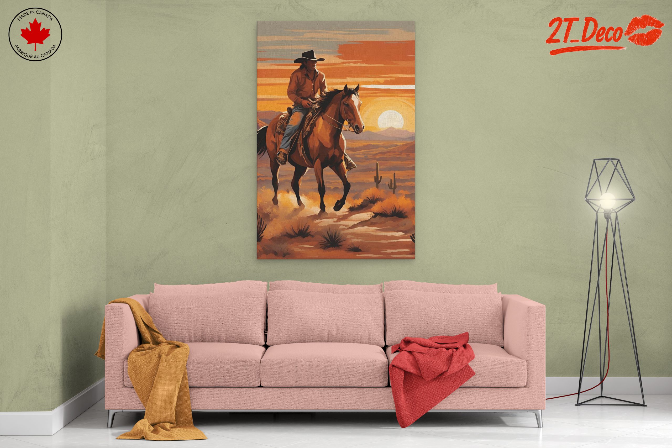 Cowboy Riding Through Desert Sunset - Image 2