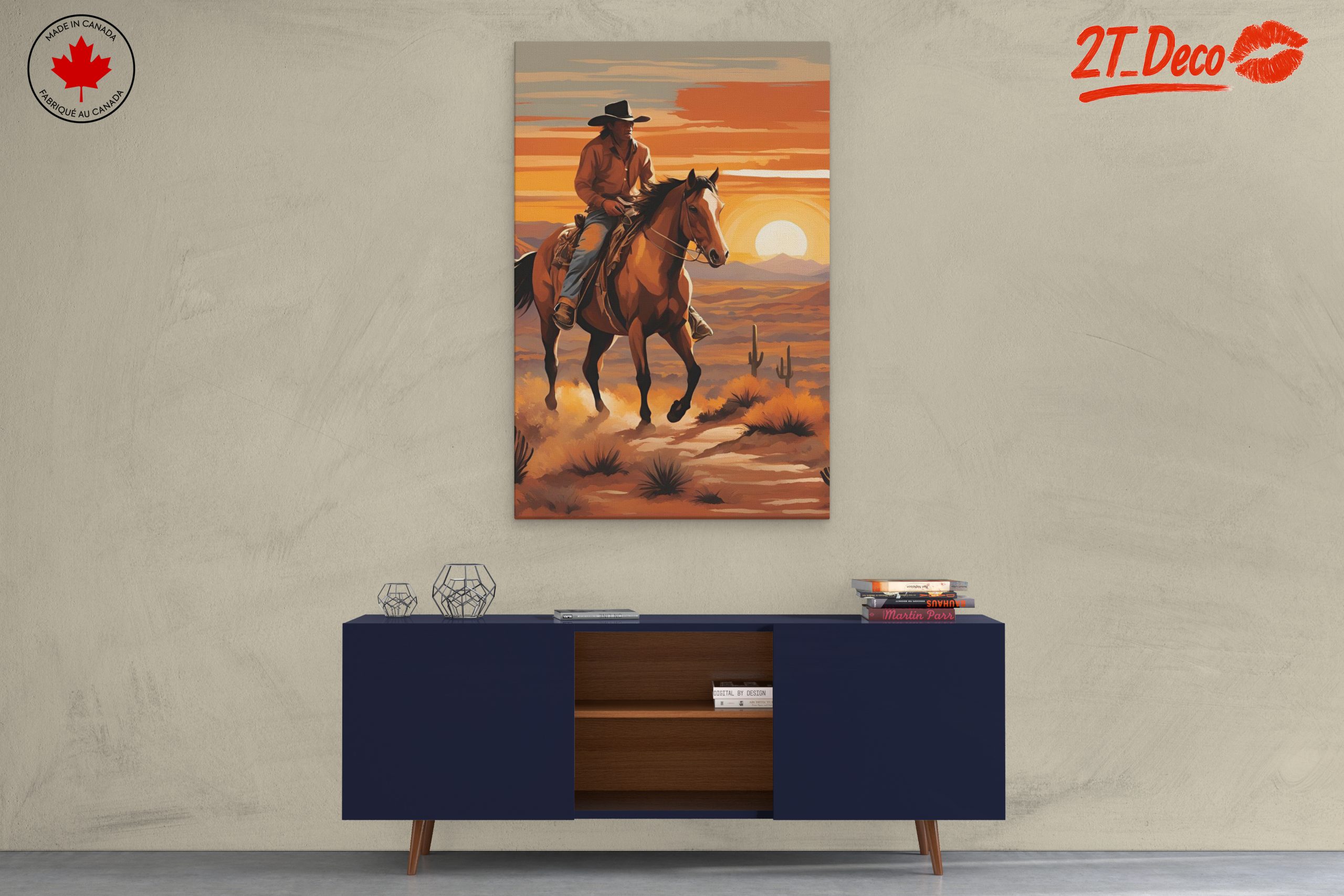 Cowboy Riding Through Desert Sunset - Image 3