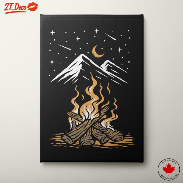Stylized Campfire Illustration With Mountains