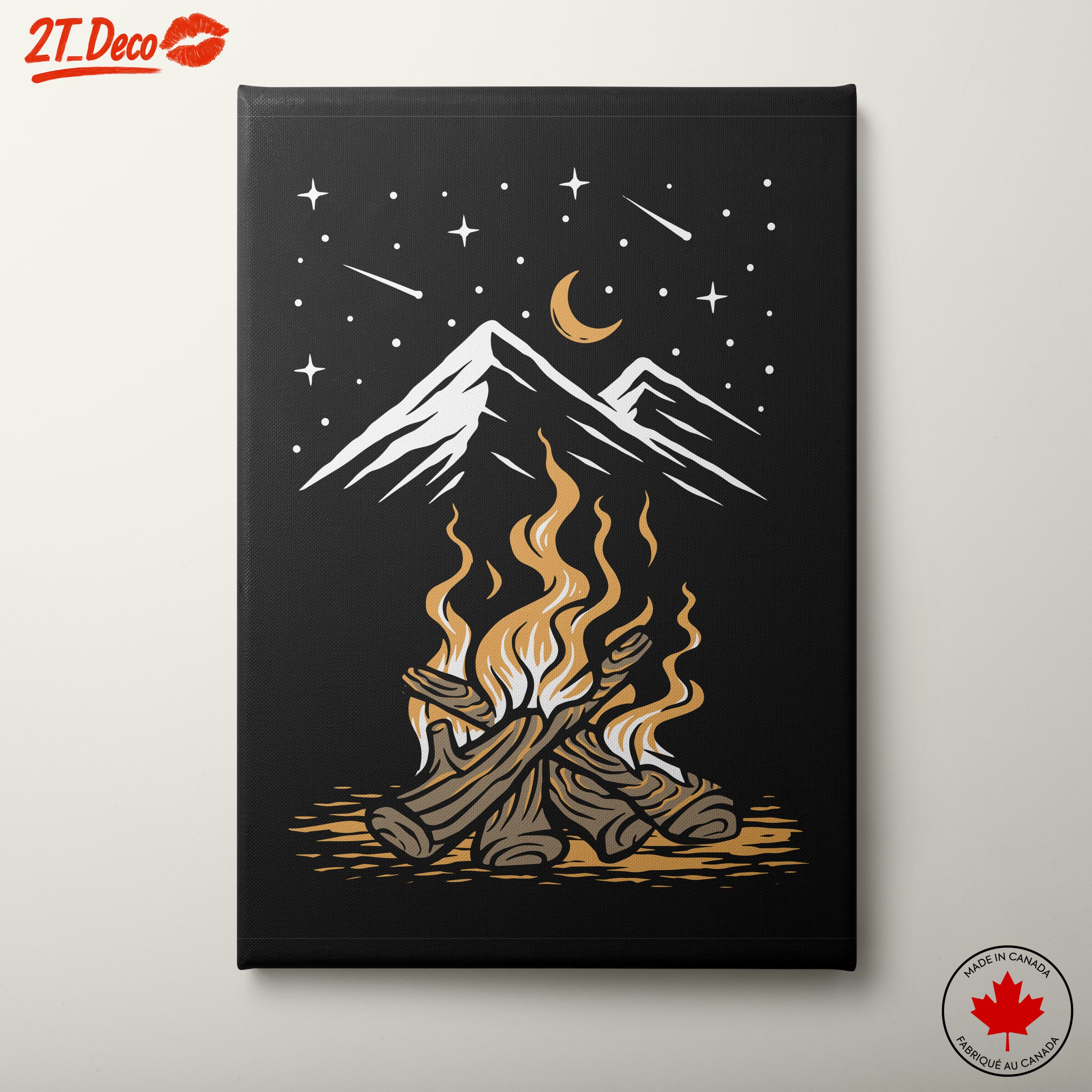 Stylized Campfire Illustration With Mountains