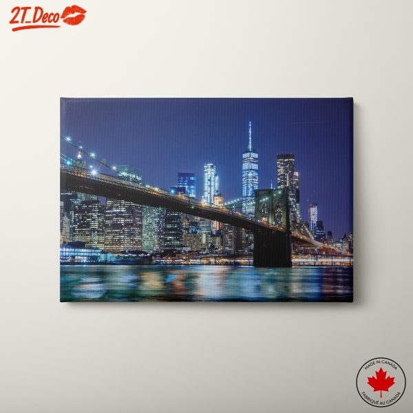 Nighttime City Skyline with Brooklyn Bridge