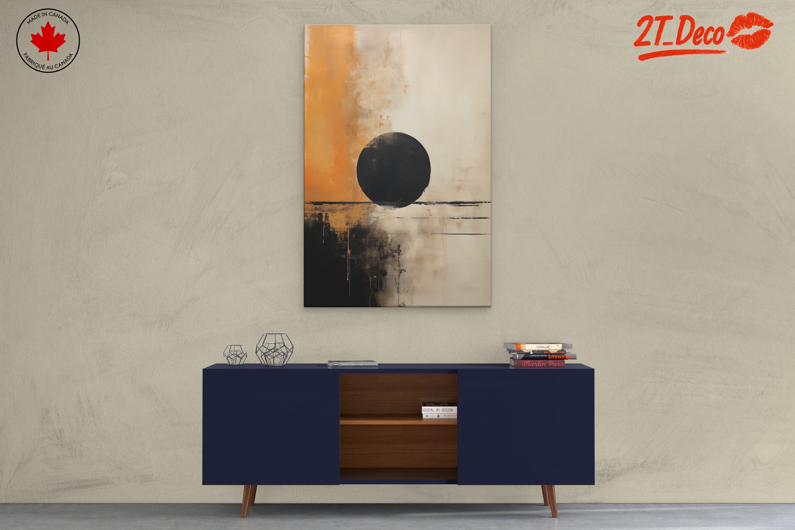Bold Abstract Art with Black Circle - Image 3