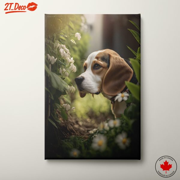 Beagle Dog Surrounded by Flowers