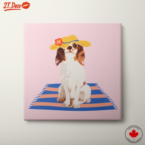 Adorable Dog with Hat on Colorful Blanket