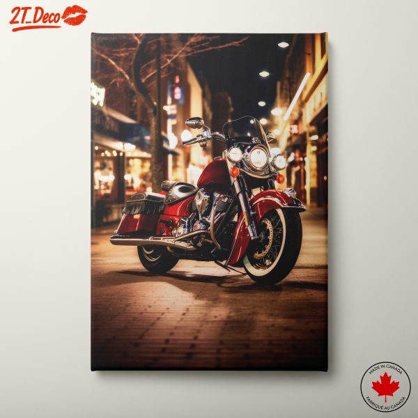 Vibrant Red Motorcycle in Urban Night Scene
