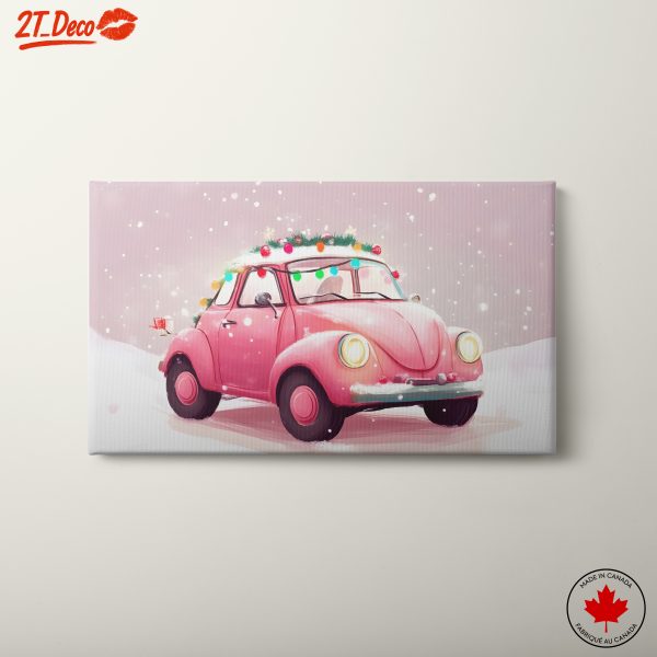 Cute Vintage Car in Snow with Holiday Decorations
