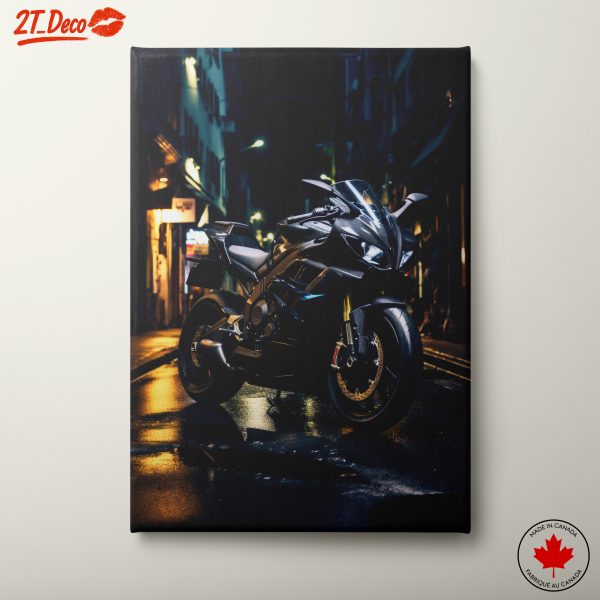 Sleek Motorcycle on Urban Night Street