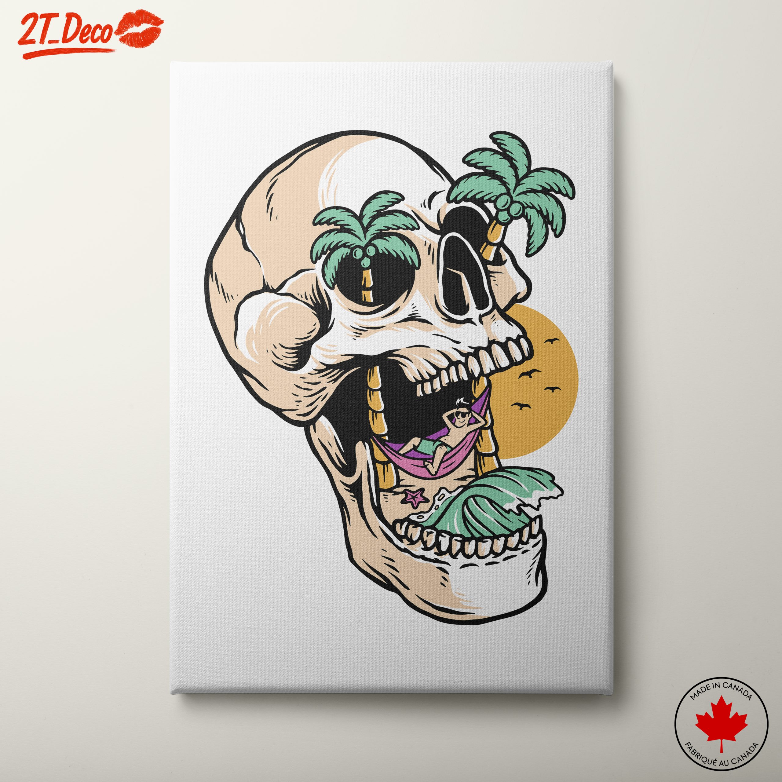 Tropical Skull Illustration with Palm Trees