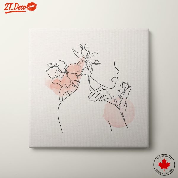 Minimalist Floral Portrait Art with Line Drawing