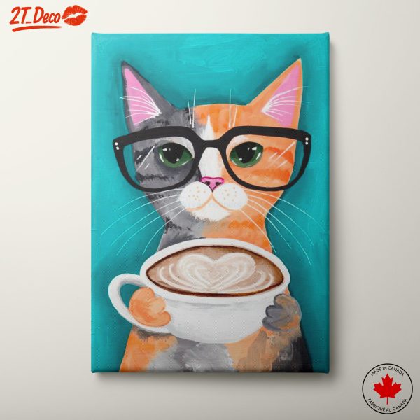 Whimsical Cat Holding Coffee