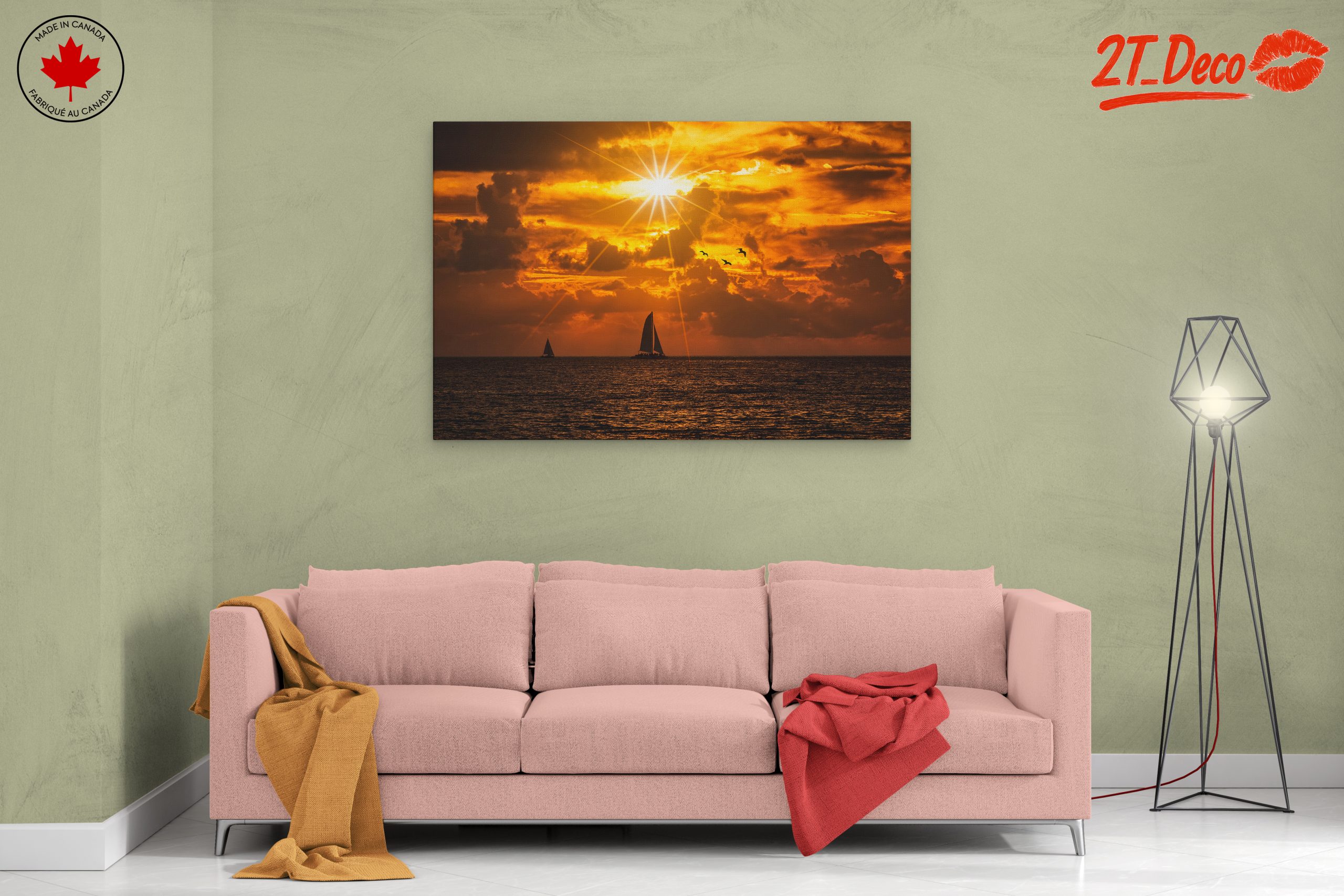 Stunning Sunset Over Beach with Sailboats - Image 2